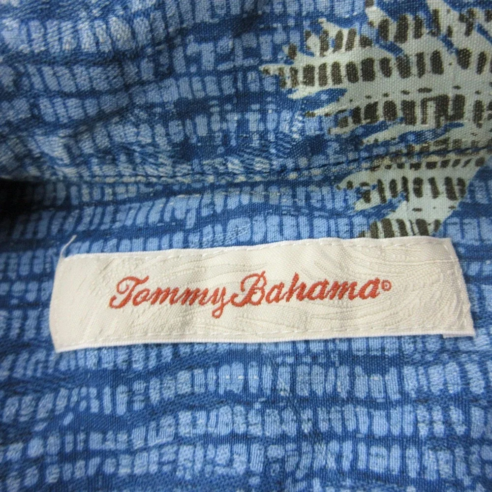 Tommy Bahama Shirt Mens L Blue Silk Floral Short Sleeve‎ Button Front Casual